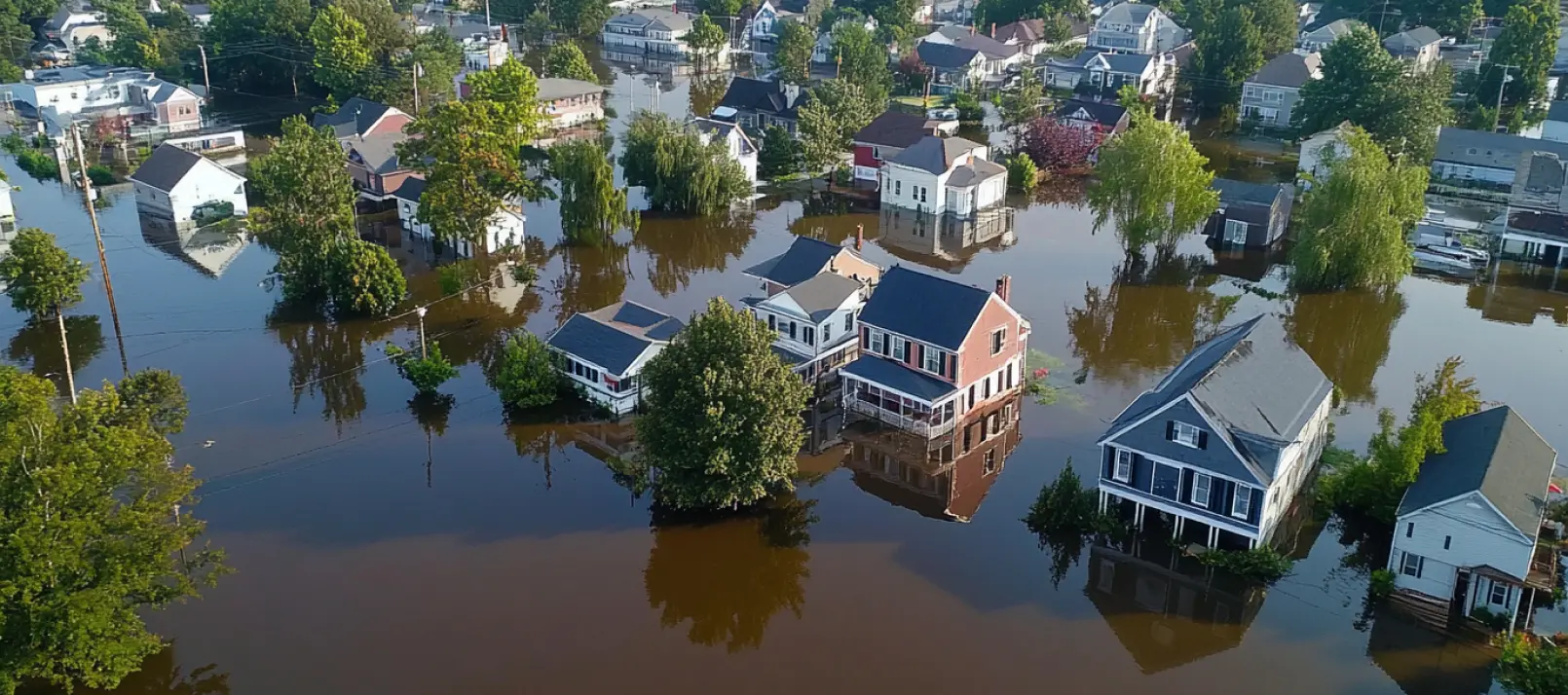 houses surrounded by flood water